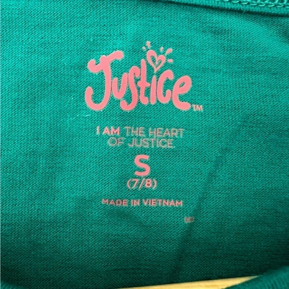 Girls Justice boxy crop tee/ teal/ white glitter letter SZ 7/8 NWT